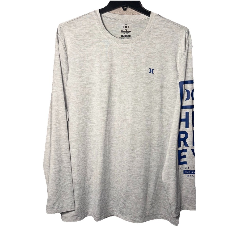 Mens Hurley Long Sleeve Gray T Shirt Crew Neck Breathable Size XL